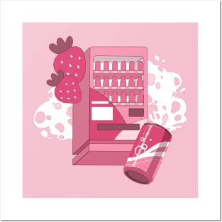 The cute pink vending machine and strawberry drinks Posters and Art